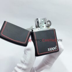 Zippo Black Matte With Zippo Logo And Border 218ZB - Zippo Sơn Đen Viền Đỏ 13