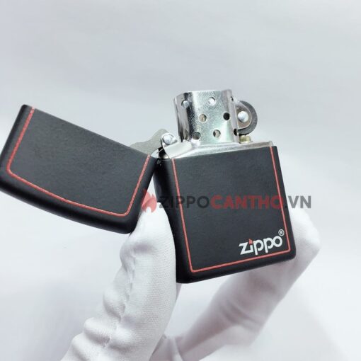 Zippo Black Matte With Zippo Logo And Border 218ZB - Zippo Sơn Đen Viền Đỏ 6