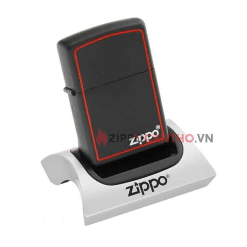 Zippo Black Matte With Zippo Logo And Border 218ZB - Zippo Sơn Đen Viền Đỏ 3