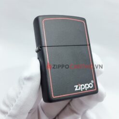 Zippo Black Matte With Zippo Logo And Border 218ZB - Zippo Sơn Đen Viền Đỏ 11