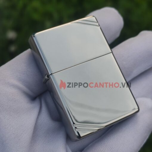 Zippo Vintage High Polish Chrome With Slashes 260 - Zippo Vintage Trắng Bóng Chặc Góc 2